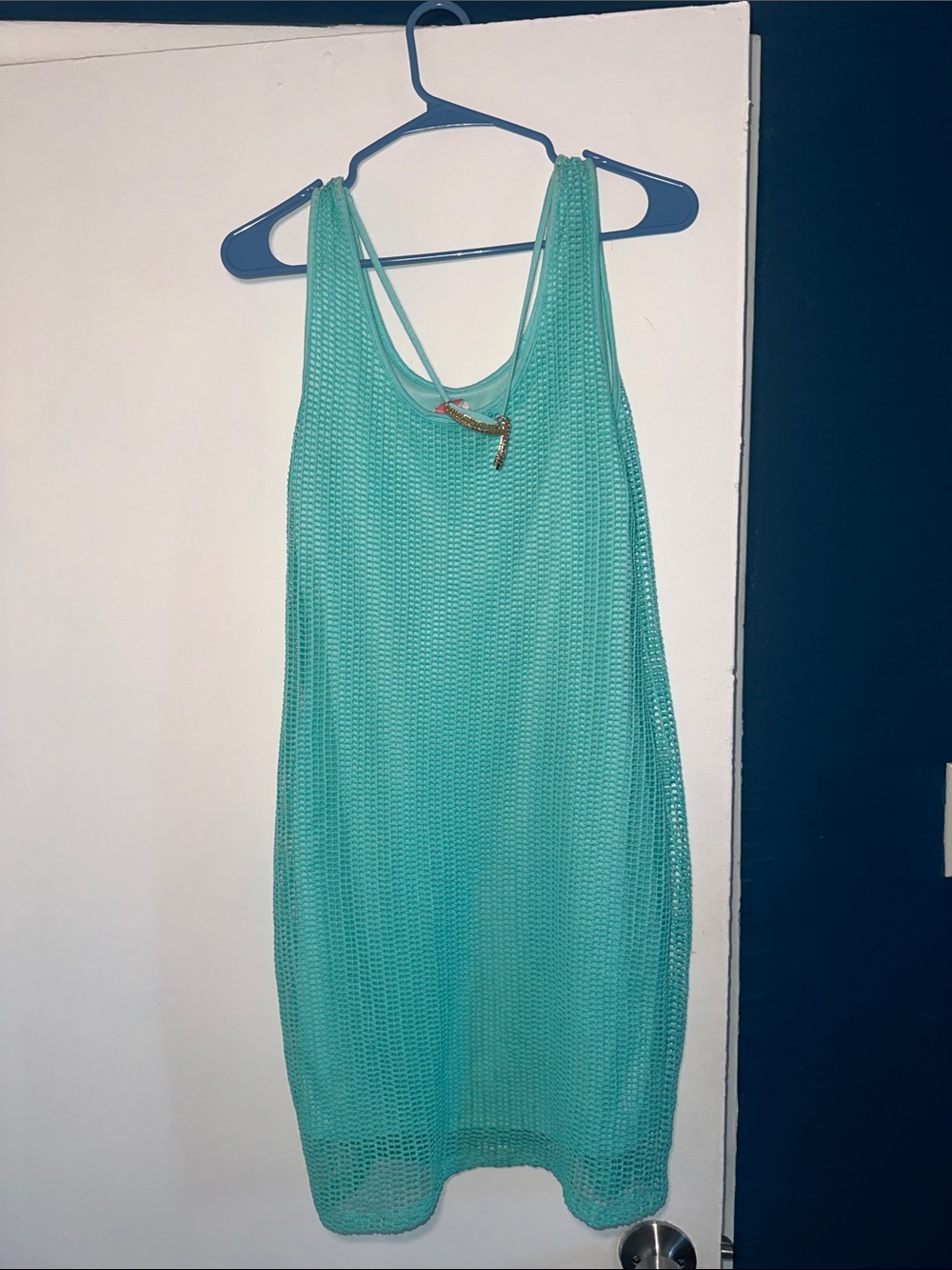 Sleeveless Teal Mesh Cover-Up Dress -